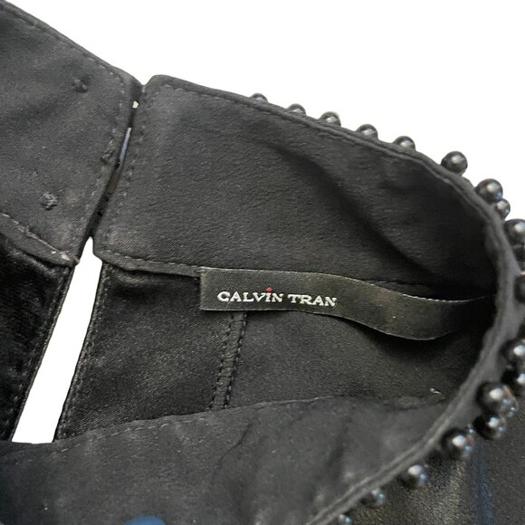 Calvin Tran Beaded Satin Blouse Top Women's Size Large Black Evening Party - Picture 7 of 11